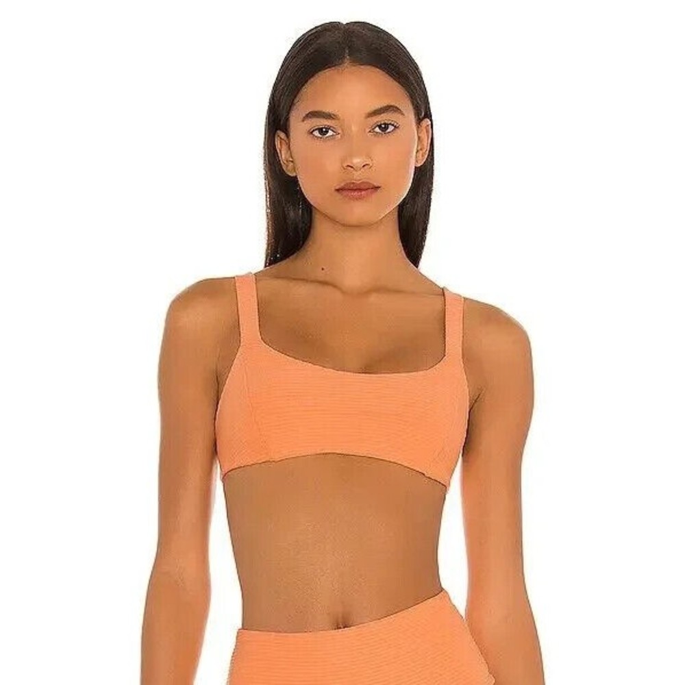 L*Space Eco Chic Ribbed Jess Tangy Coral Swimsuit Top Women's Size L NEW